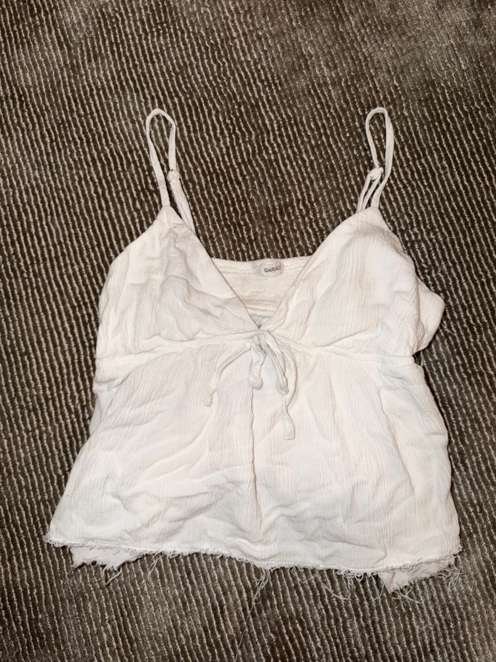 Garage White Tie-Front Crinkle Cami